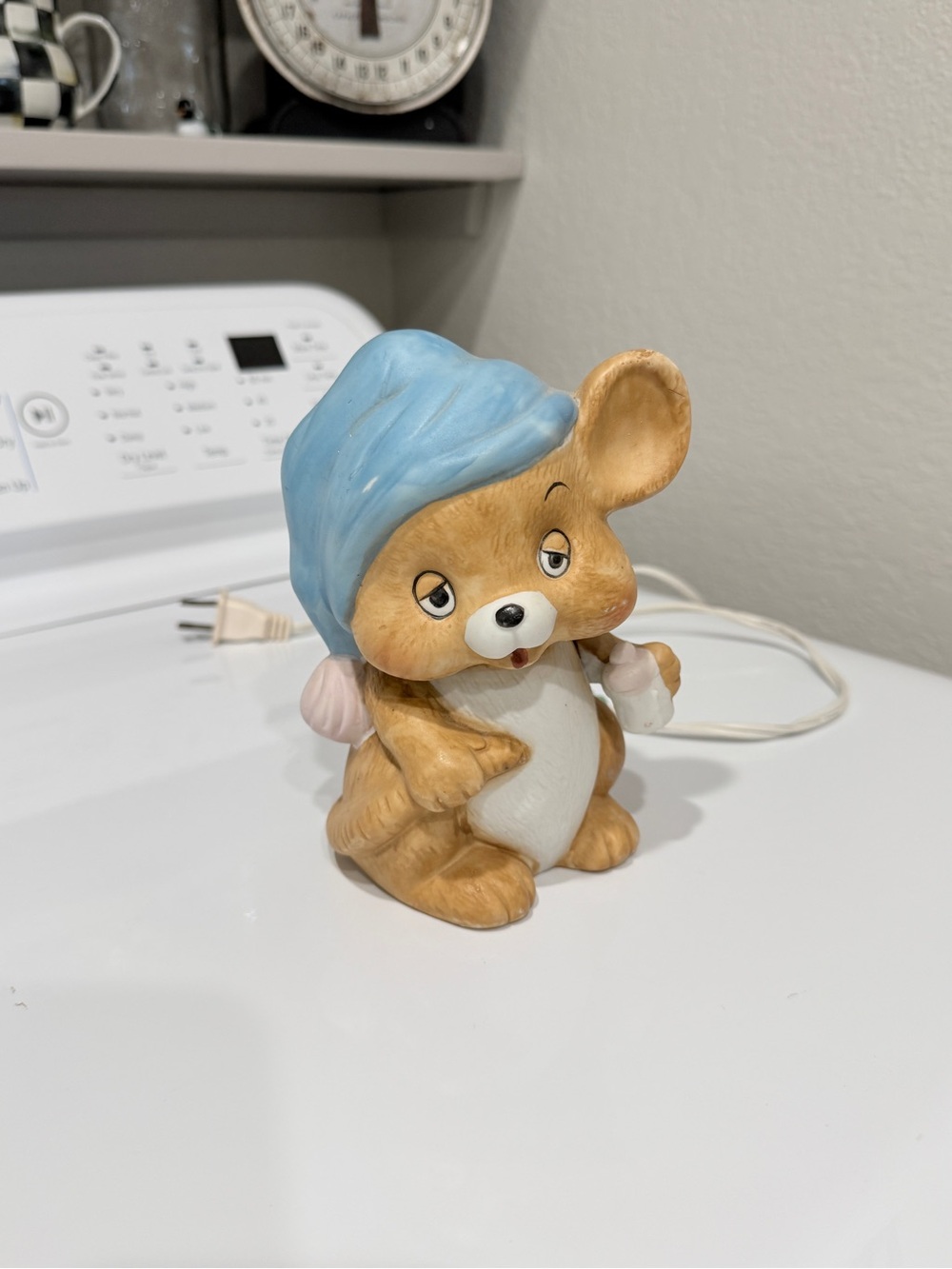 Vintage Porcelain Sleepy Mouse Night Light – Nursery Lamp with Blue Hat - Picture 16 of 17